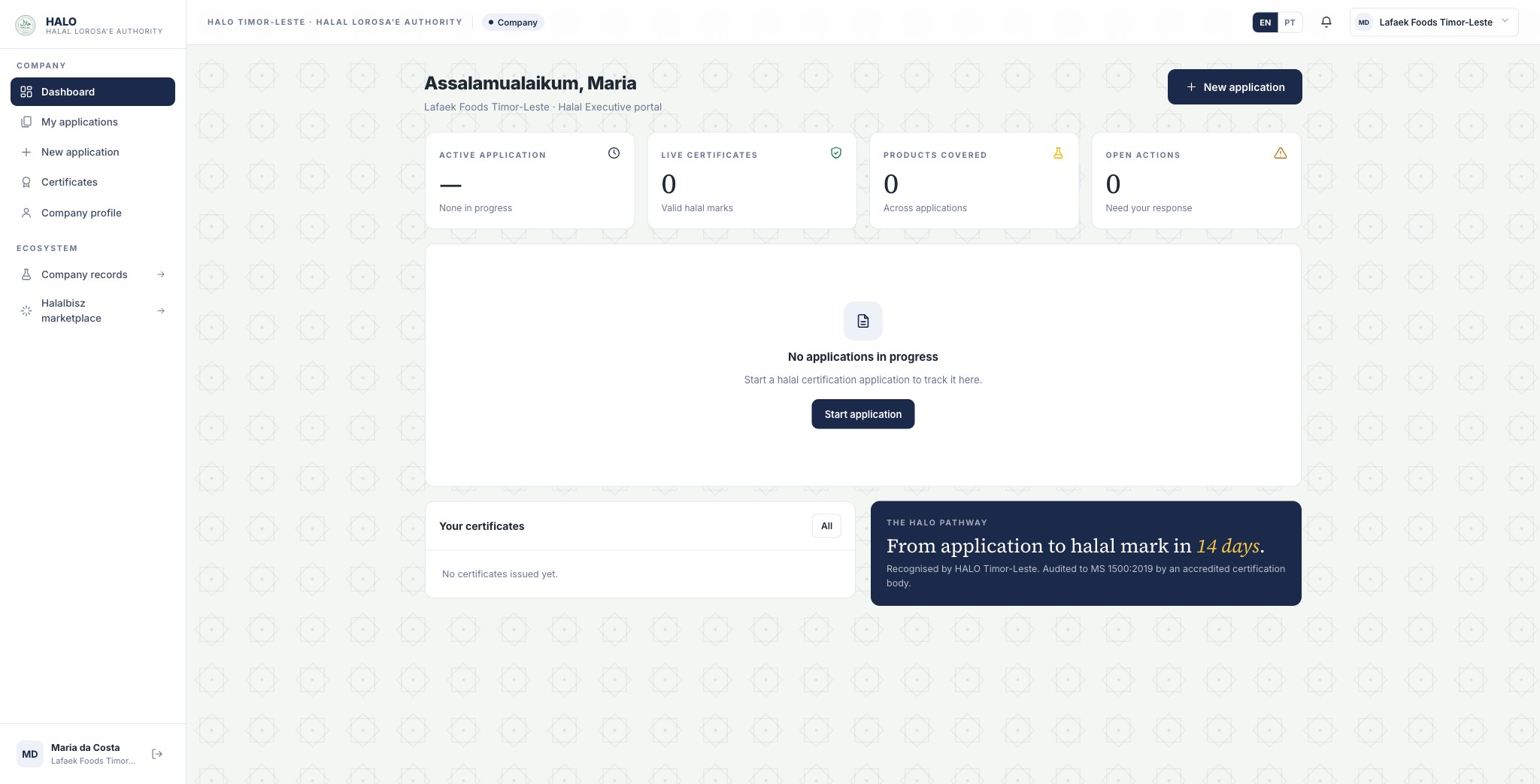 Your company dashboard